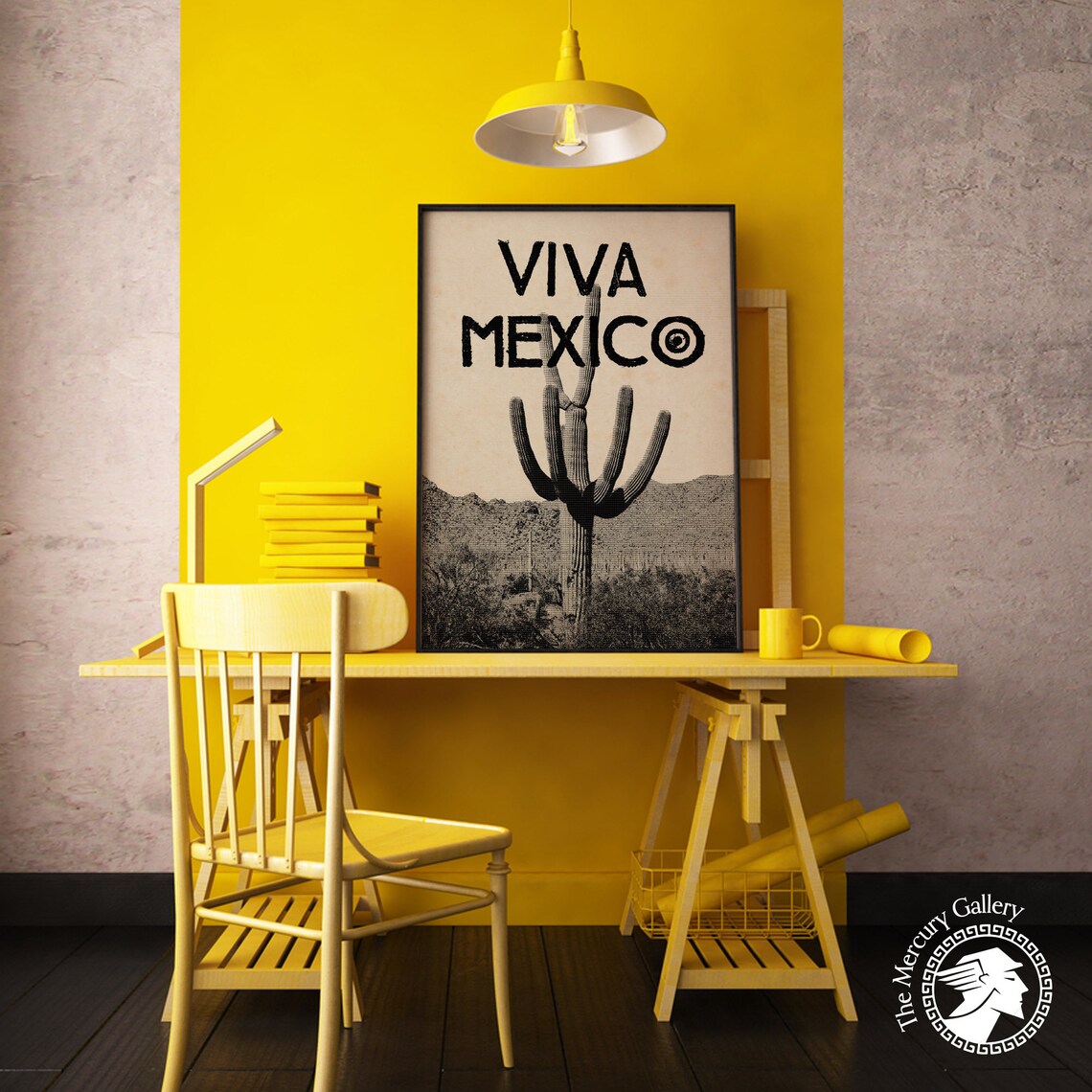 Viva Mexico Saguaro Cactus Desert Sepia Vintage Travel Poster Wall Art - Image 4