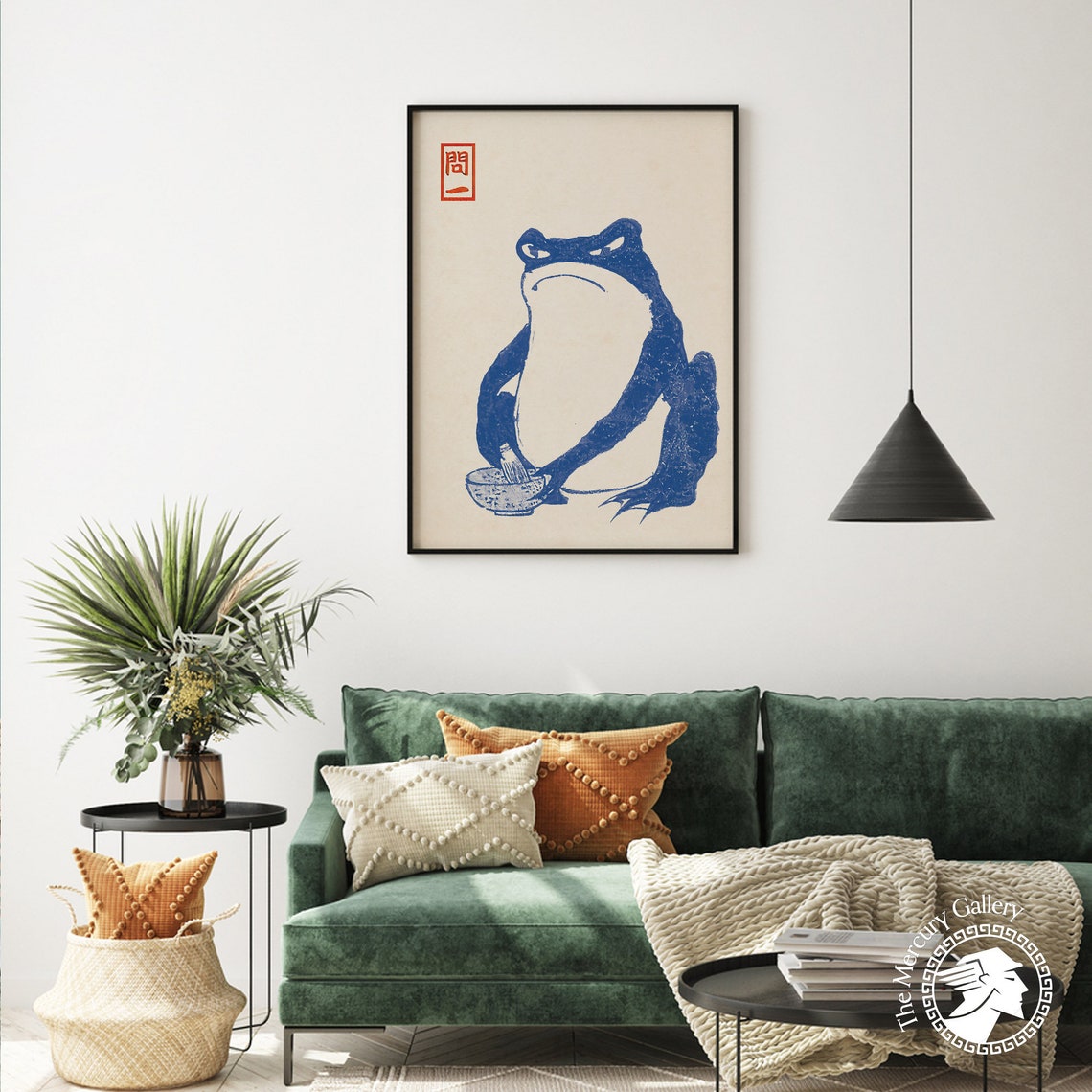 Matsumoto Hoji Grumpy Blue Frog Whisking Matcha Tea Vintage Art Poster - Image 4
