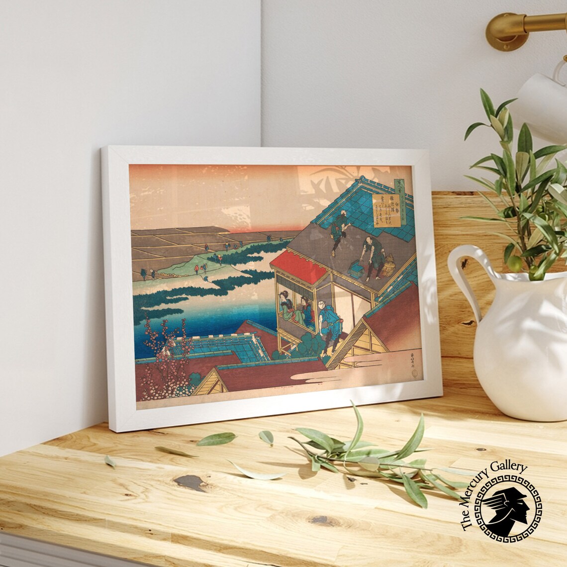 Hokusai Poem by Sangi Hitoshi Rooftops Sunset Rice Paddies Ukiyo E Poster - Image 6