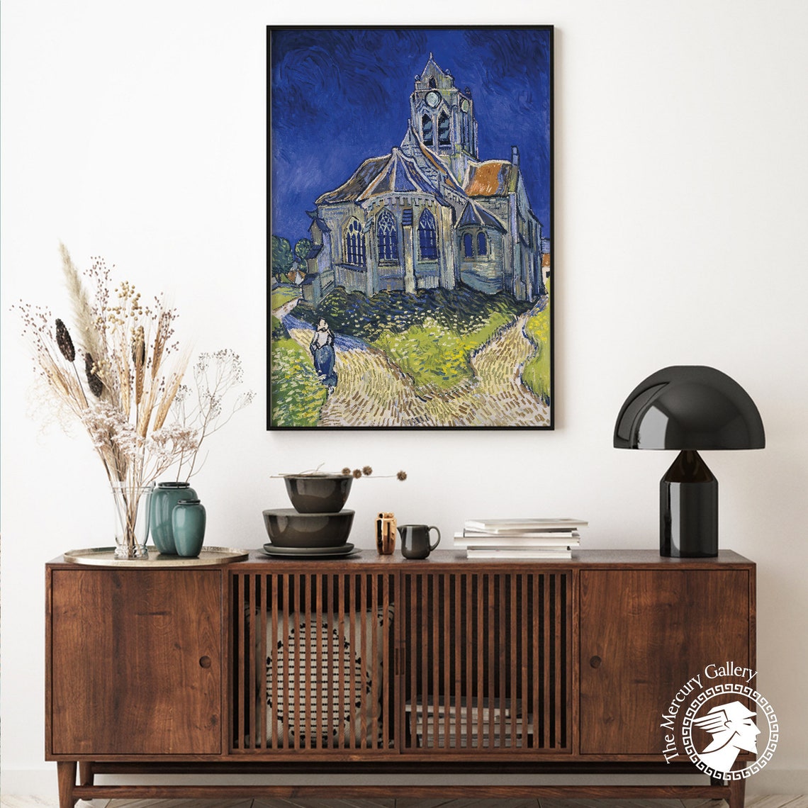 Van Gogh The Church At Auvers 1890 Cobalt Blue Impressionist Print - Image 2