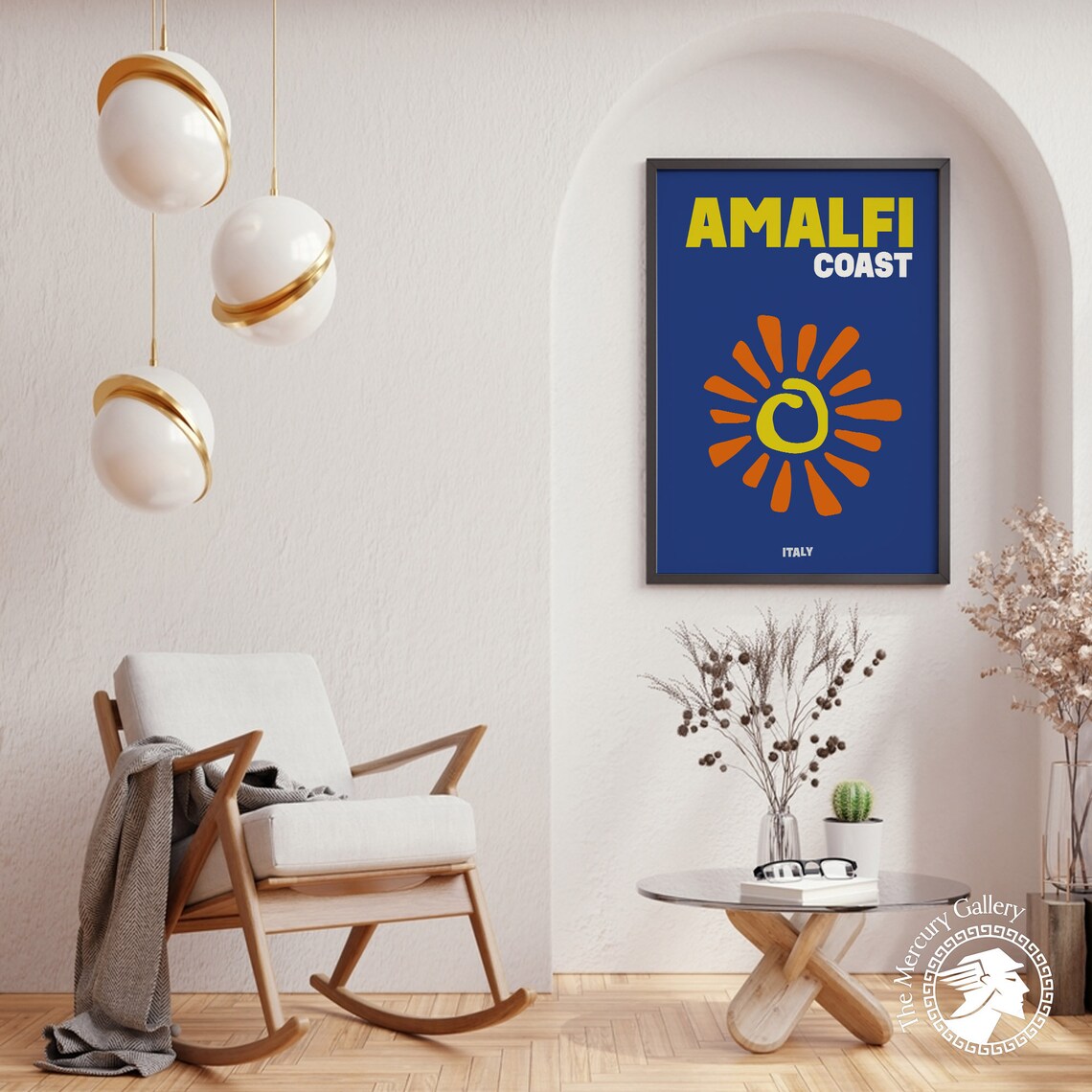 Amalfi Coast Italy Bold Blue Orange Sun Minimalist Travel Poster - Image 5