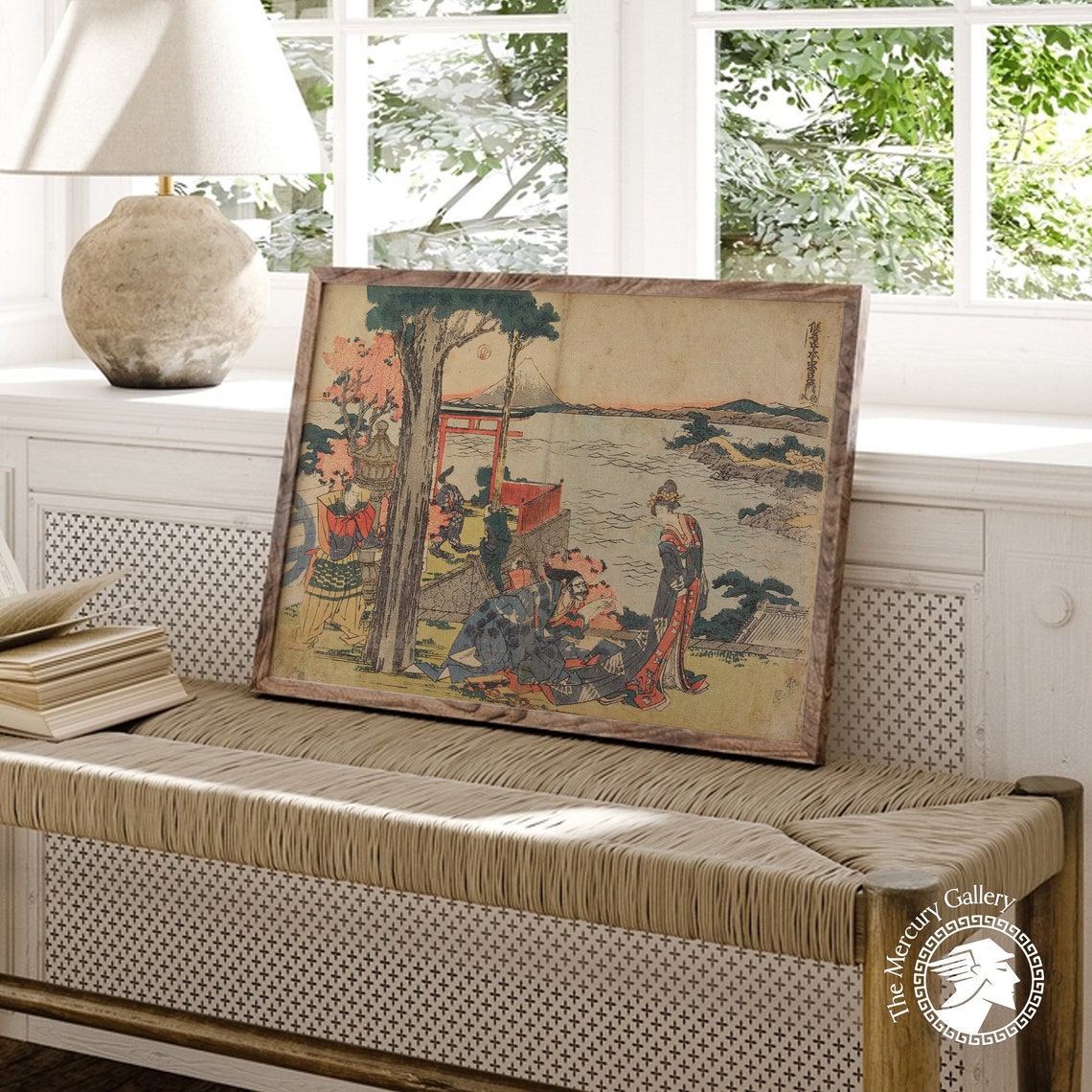Hokusai Hakone Lake Sunset Figures Mount Fuji View Ukiyo E Art Poster - Image 4