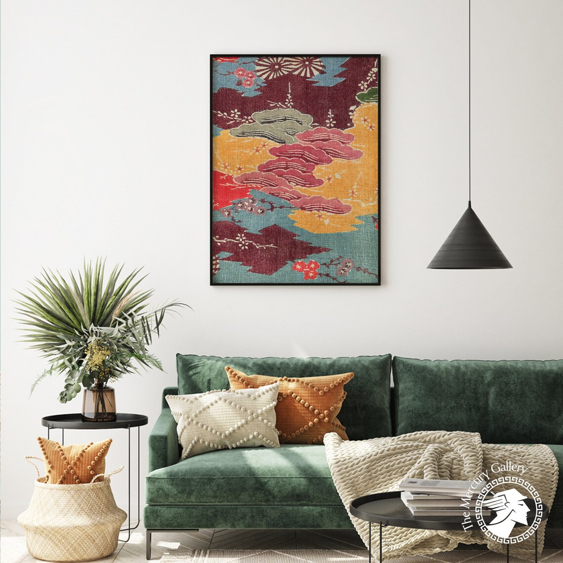 Vintage Plum and Chrysanthemum Pattern Art Print - Image 4