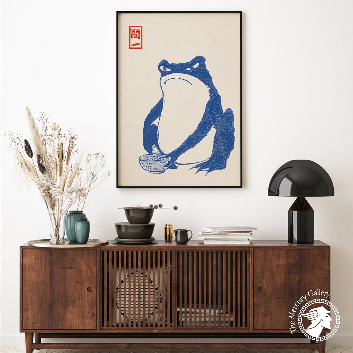 Matsumoto Hoji Grumpy Blue Frog Whisking Matcha Tea Vintage Art Poster - Image 6