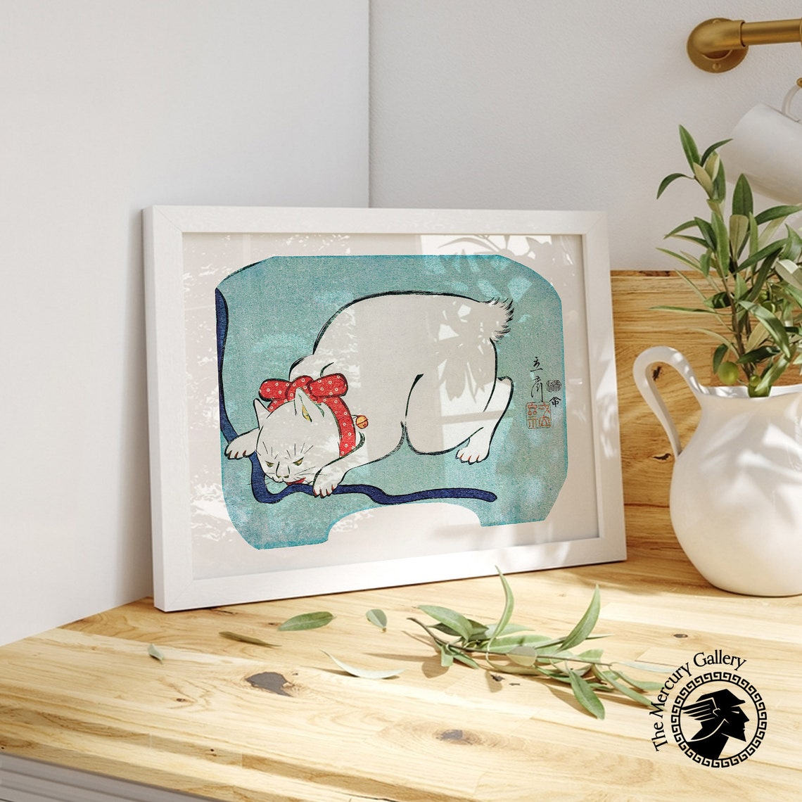 Hiroshige White Cat Playing With String Vintage Japanese Cat Art Print - Image 5