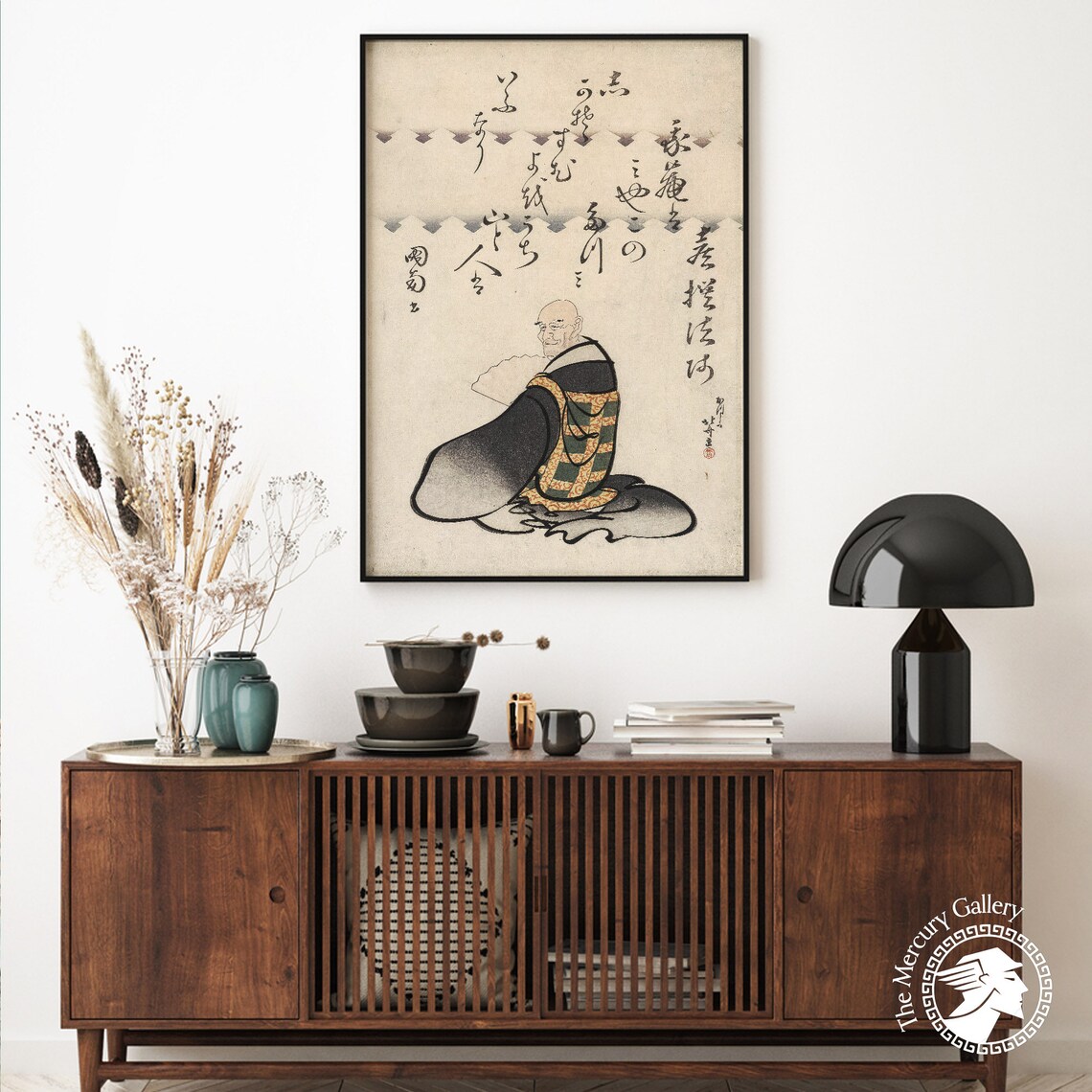 Hokusai Poet Kisen Hoshi Seated Monk Japanese Calligraphy Art Poster - Image 2