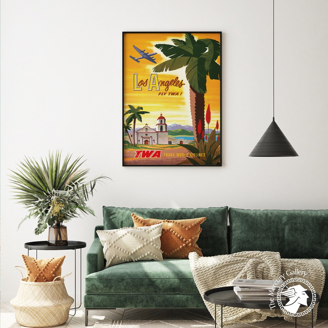 Los Angeles Vintage TWA Airline Palm Mission Retro Travel Poster Print - Image 4