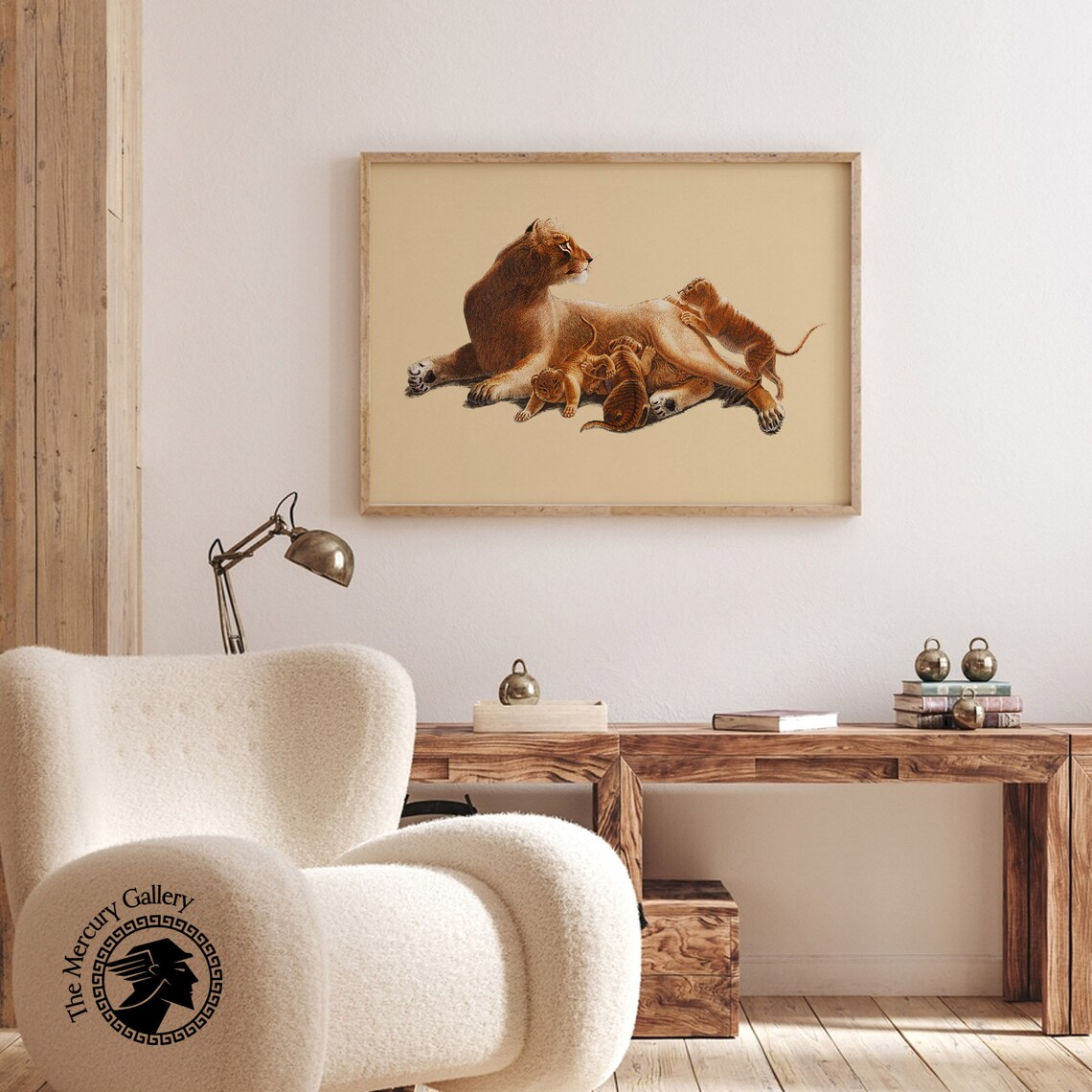 Lioness Cubs Vintage Illustration Wildlife Family Safari Nursery Wall Art Poster - Image 3