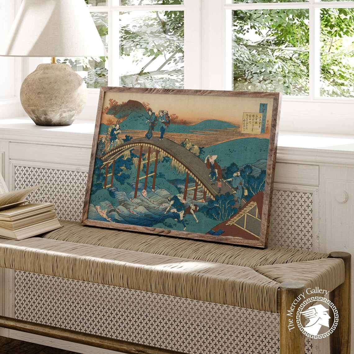 Hokusai Arched Bridge Travelers Autumn River Japanese Woodblock Poster - Image 3