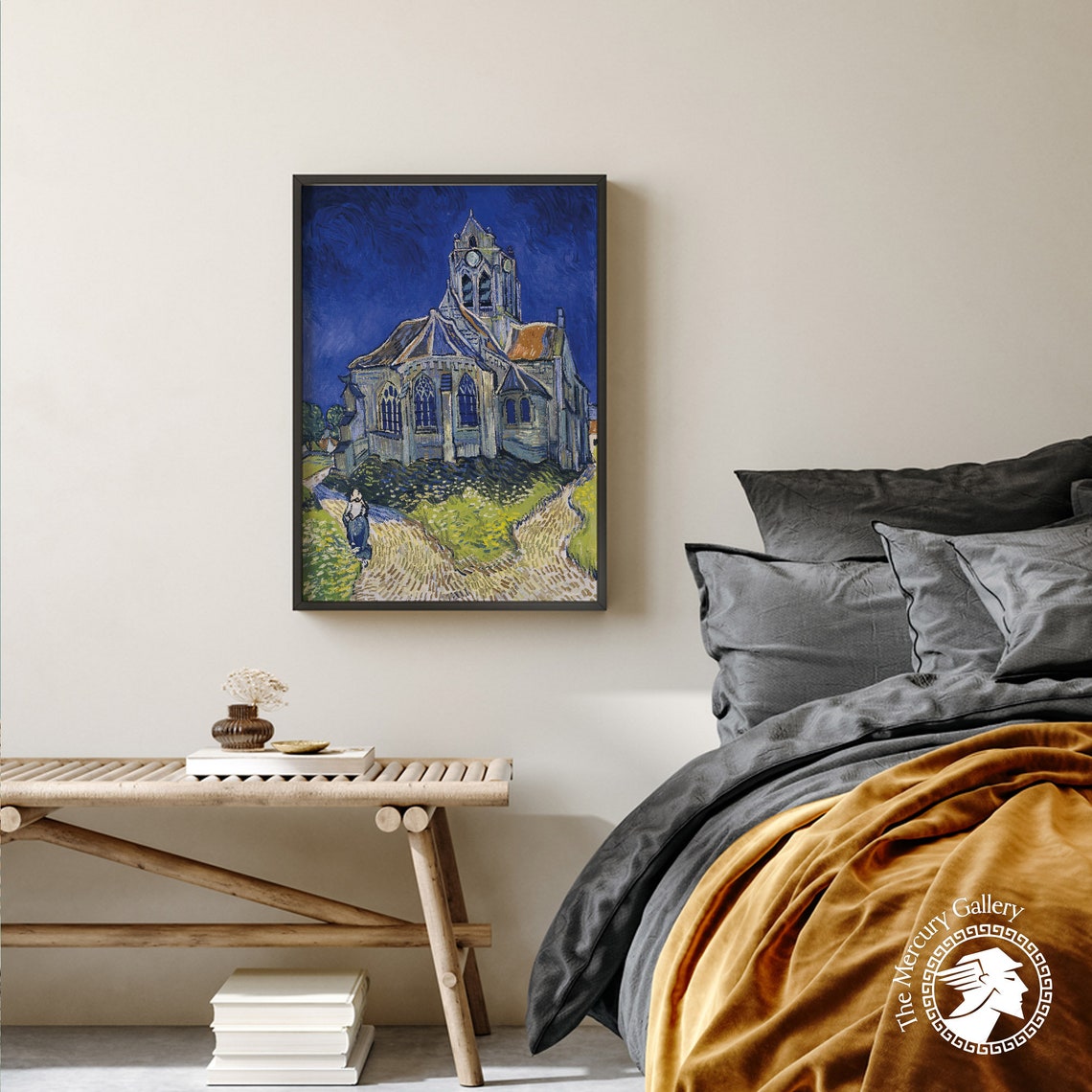 Van Gogh The Church At Auvers 1890 Cobalt Blue Impressionist Print - Image 5