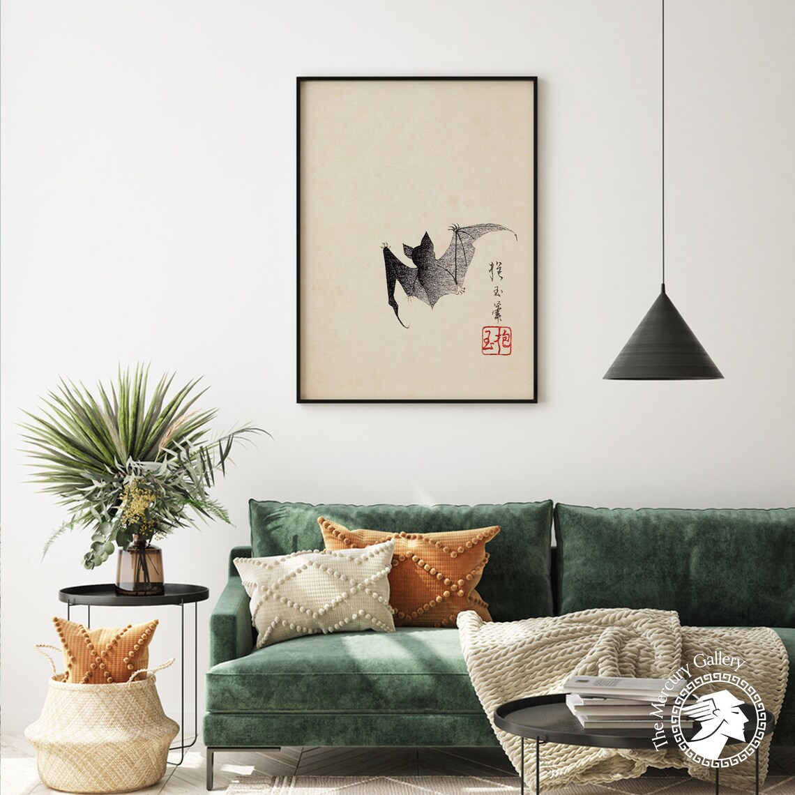 Japanese Bat and Moon Woodblock Art Print - Image 4