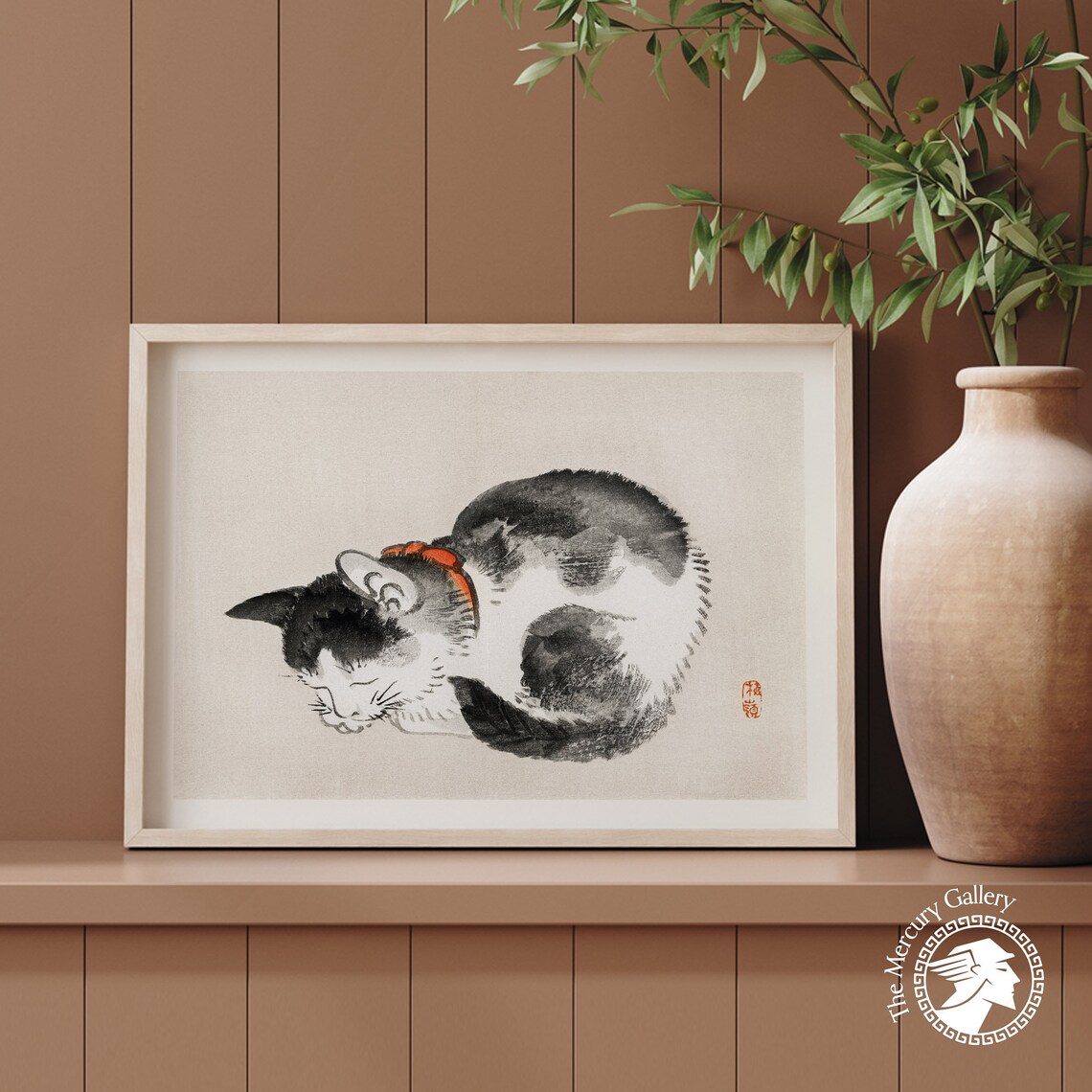 Sleeping Cat Vintage Japanese Print, Retro Wall Art
