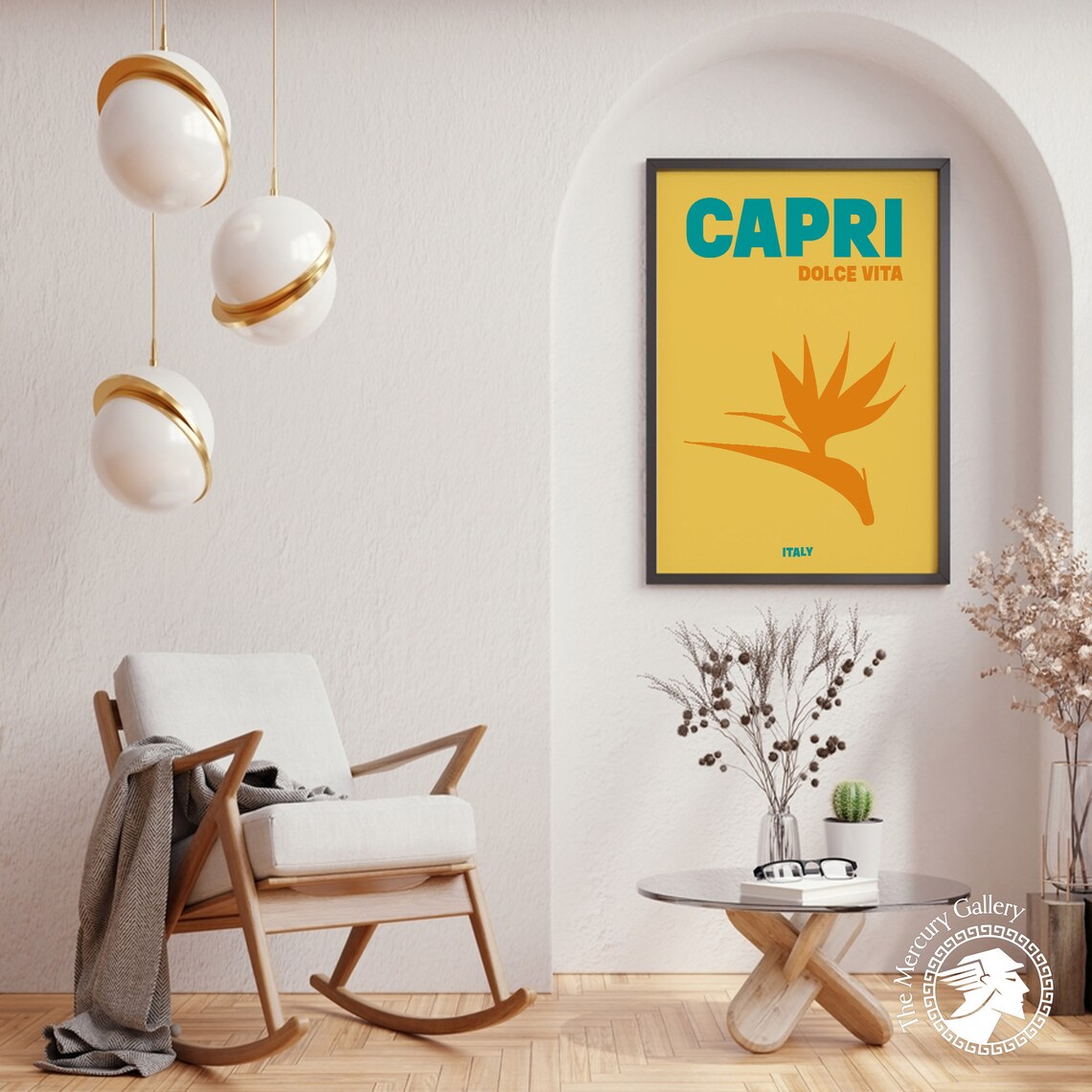 Capri Italy Dolce Vita Bird Of Paradise Modern Yellow Travel Poster - Image 3