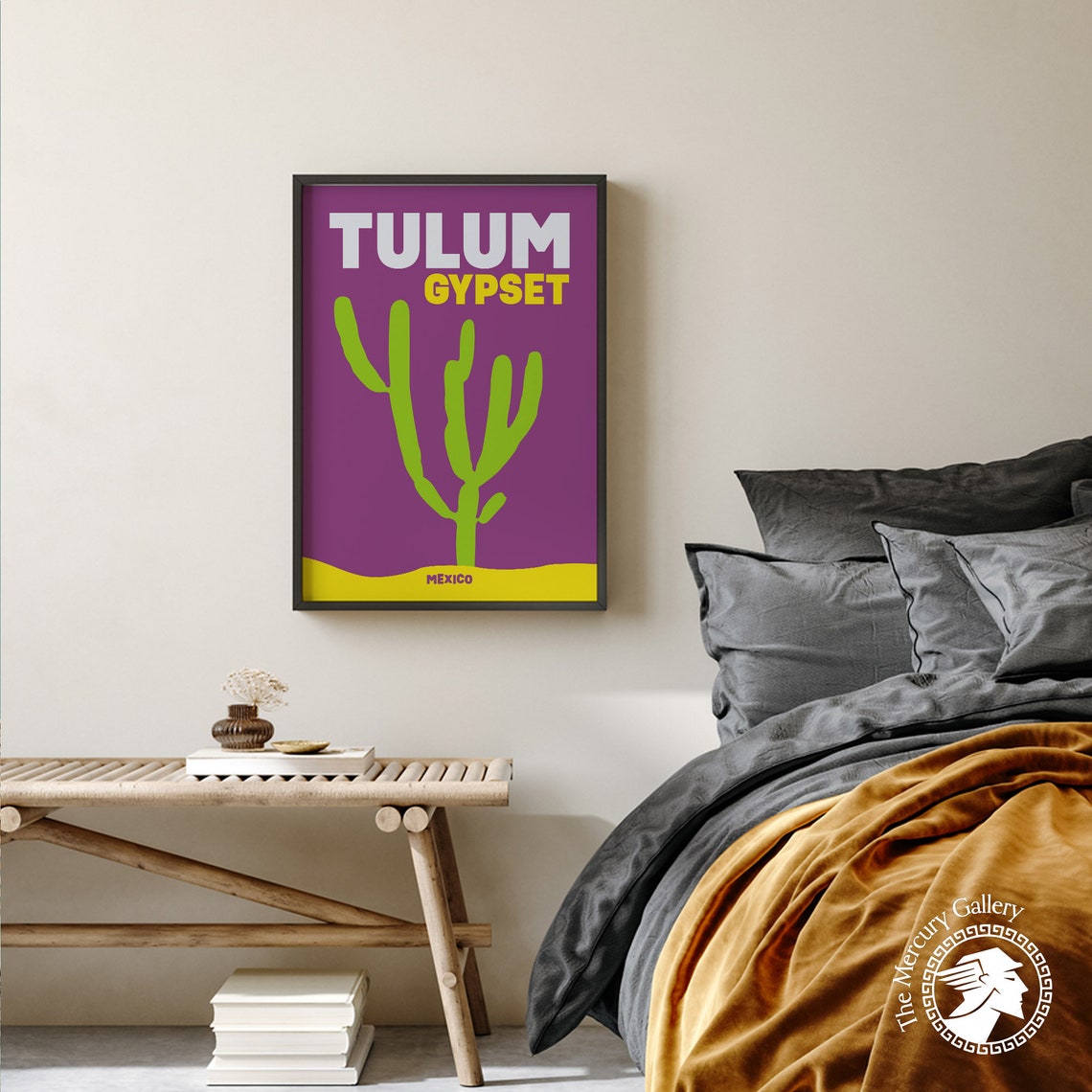 Tulum Mexico Gypset Cactus Graphic Purple Yellow Modern Travel Poster - Image 6