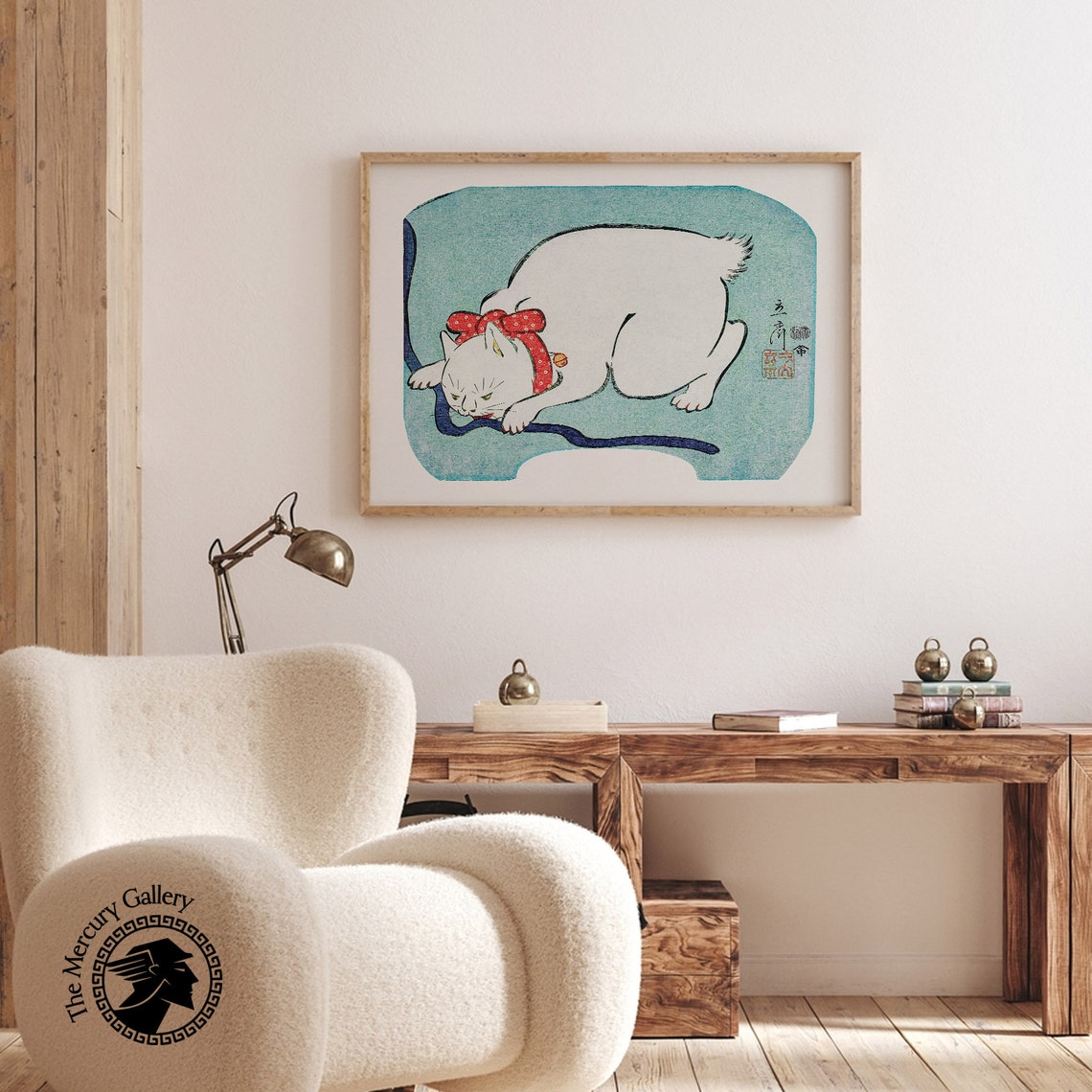 Hiroshige White Cat Playing With String Vintage Japanese Cat Art Print - Image 4