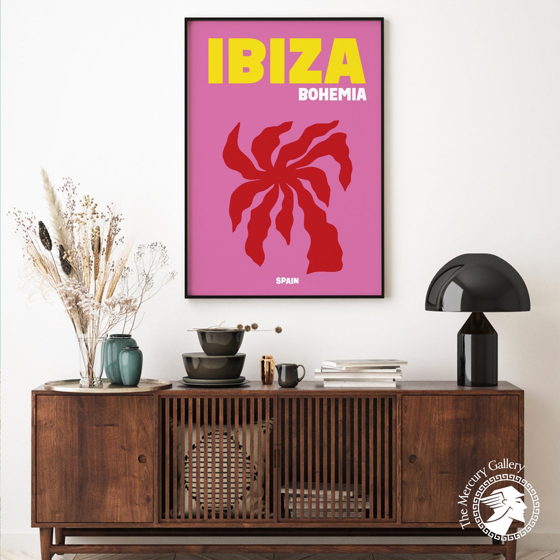 Ibiza Spain Bohemia Red Cut Out Palm Pink Modern Travel Poster Print - Image 2