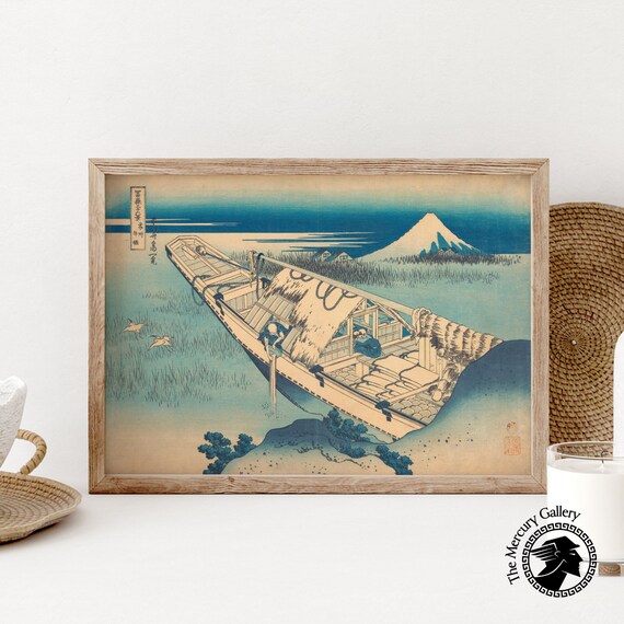 Hokusai Umezawa Marsh Ferry Boat Mount Fuji at Dawn Ukiyo E Art Poster