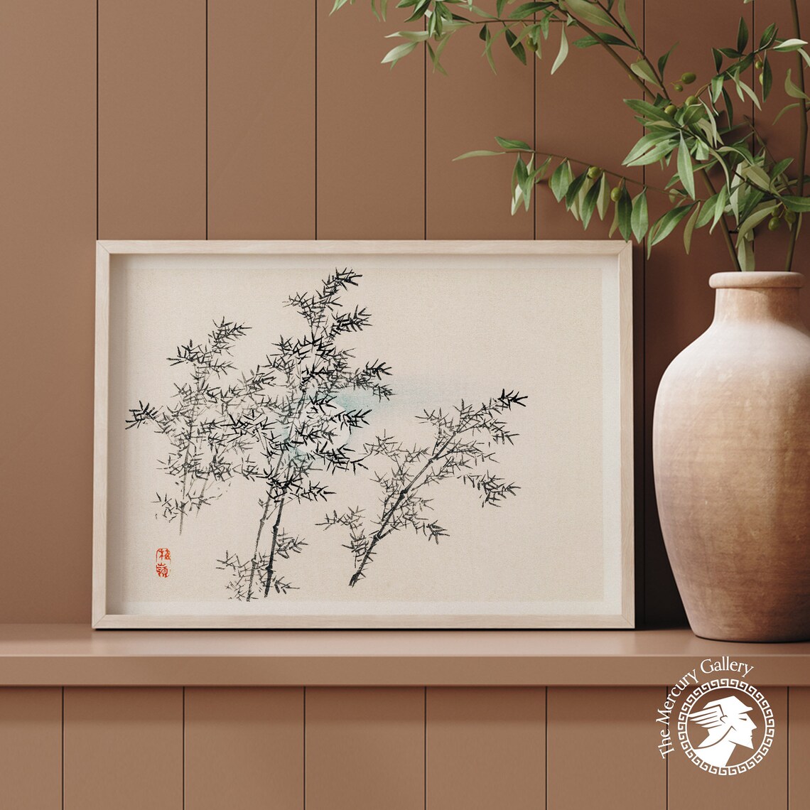 Japanese Bamboo Zen Art Print, Woodblock Style