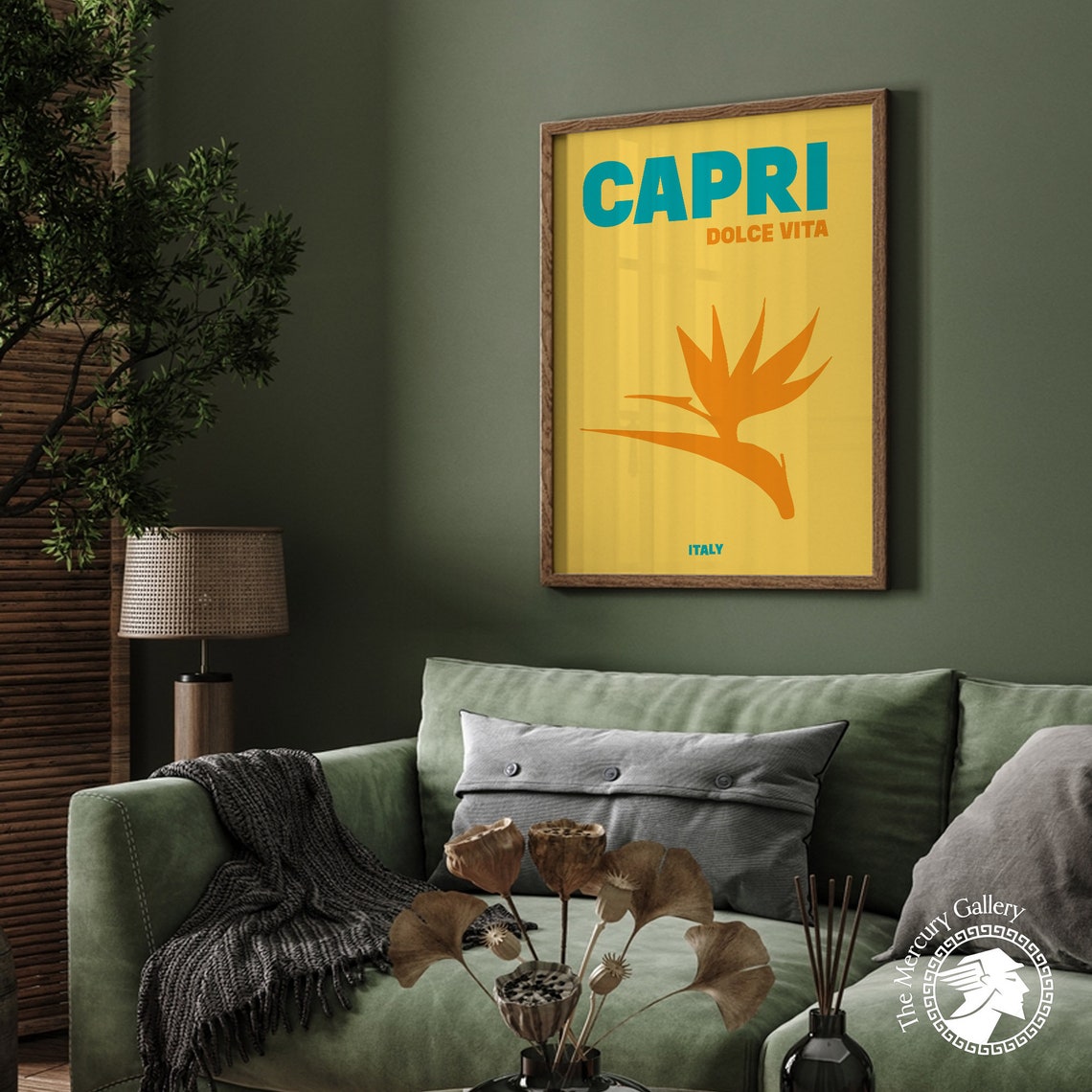 Capri Italy Dolce Vita Bird Of Paradise Modern Yellow Travel Poster - Image 5