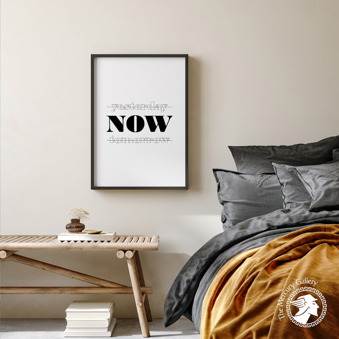 Yesterday Now Tomorrow Inspirational Typography Minimalist Black White Poster - Image 2