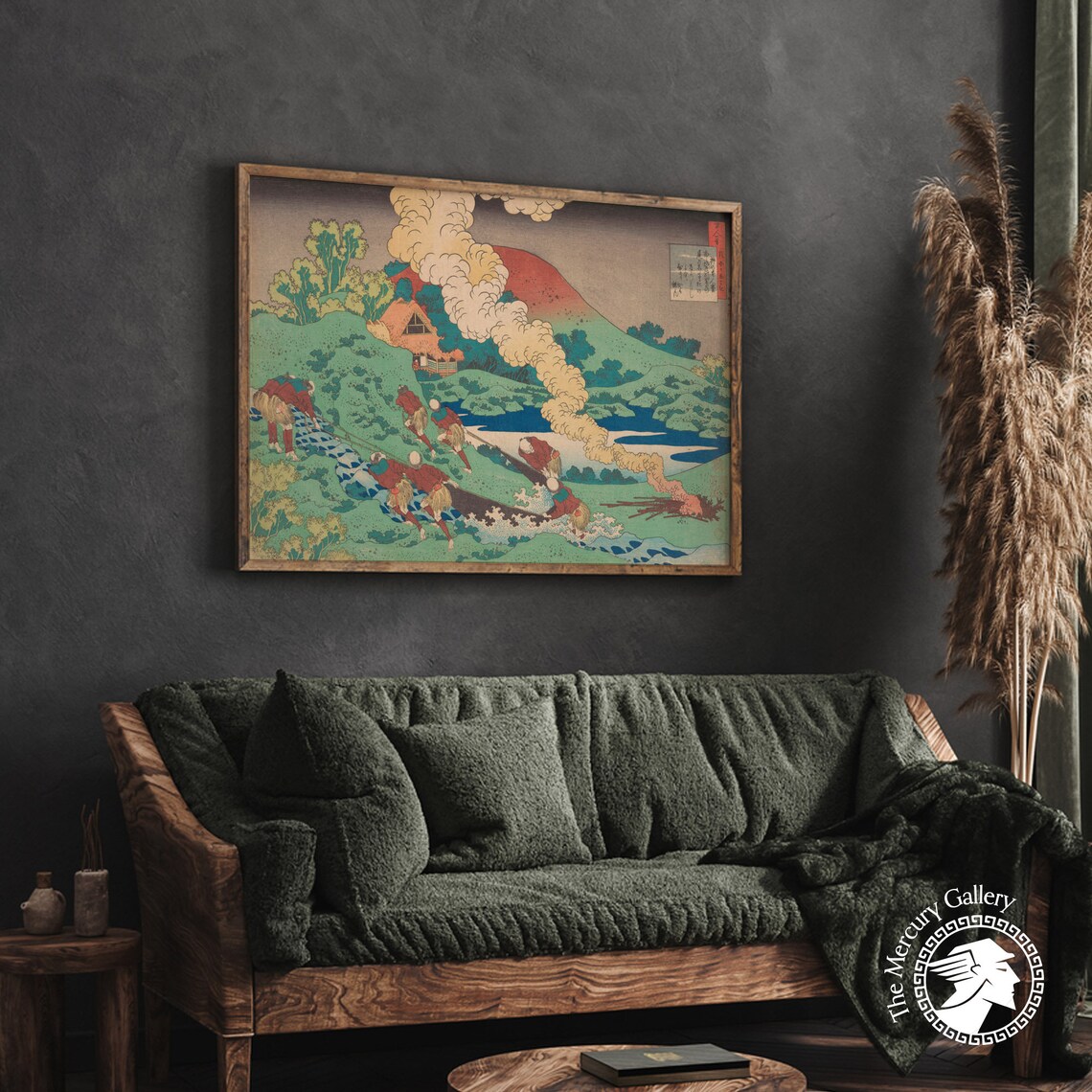 Hokusai Green Hillside Timber Haulers Village Japanese Woodblock Poster - Image 4