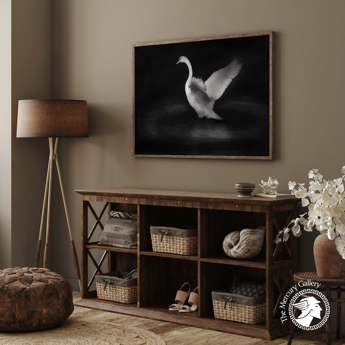 White Swan Taking Flight Dramatic Black And White Fine Art Photo Print - Image 2