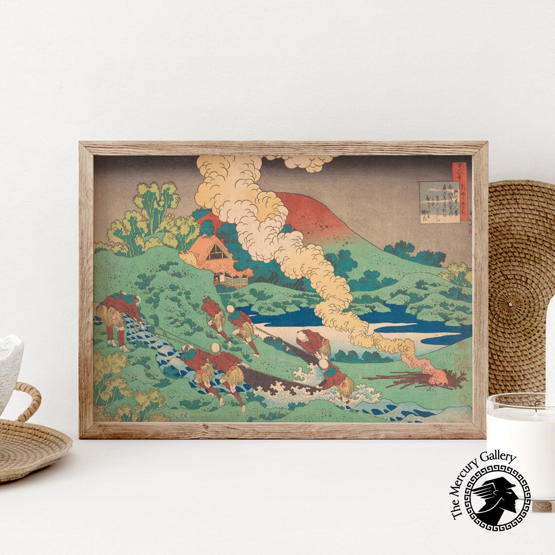 Hokusai Green Hillside Timber Haulers Village Japanese Woodblock Poster