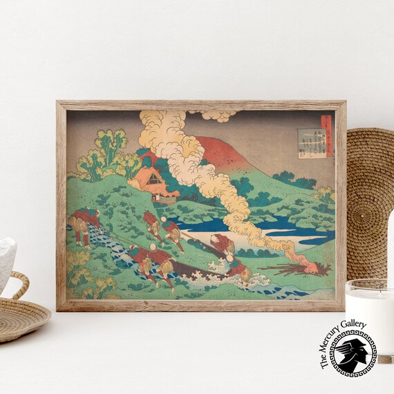 Hokusai Green Hillside Timber Haulers Village Japanese Woodblock Poster