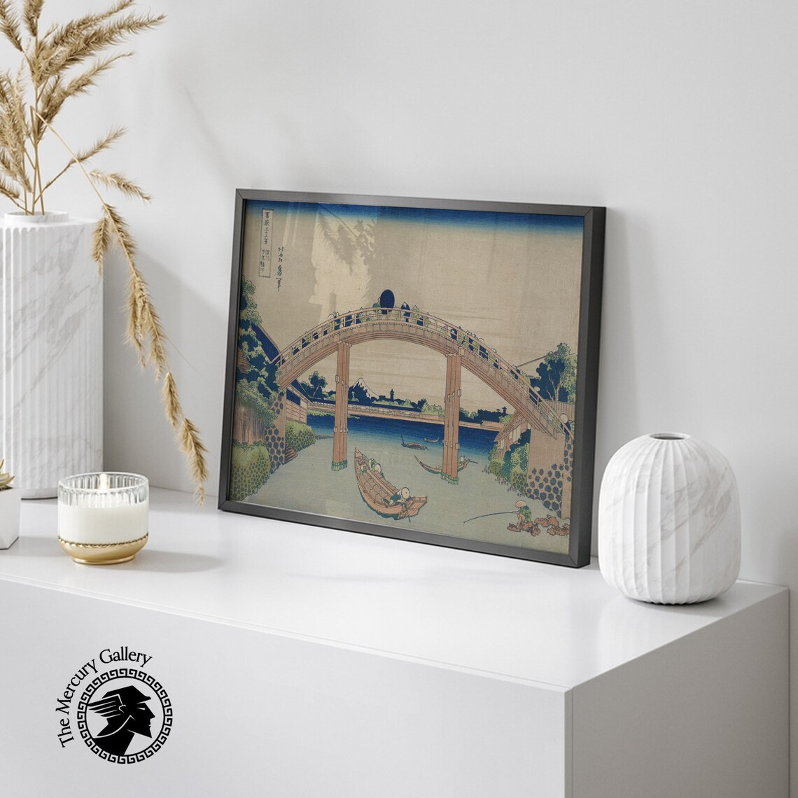 Hokusai Under Mannen Bridge Fukagawa Arched Canal Mount Fuji Ukiyo E Poster - Image 6