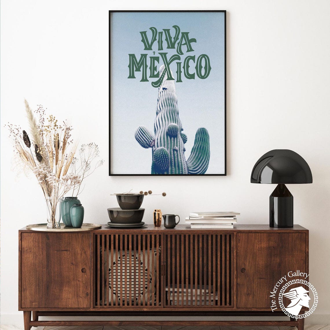 Viva Mexico Saguaro Cactus Photo Poster Green Typography Wall Print - Image 3