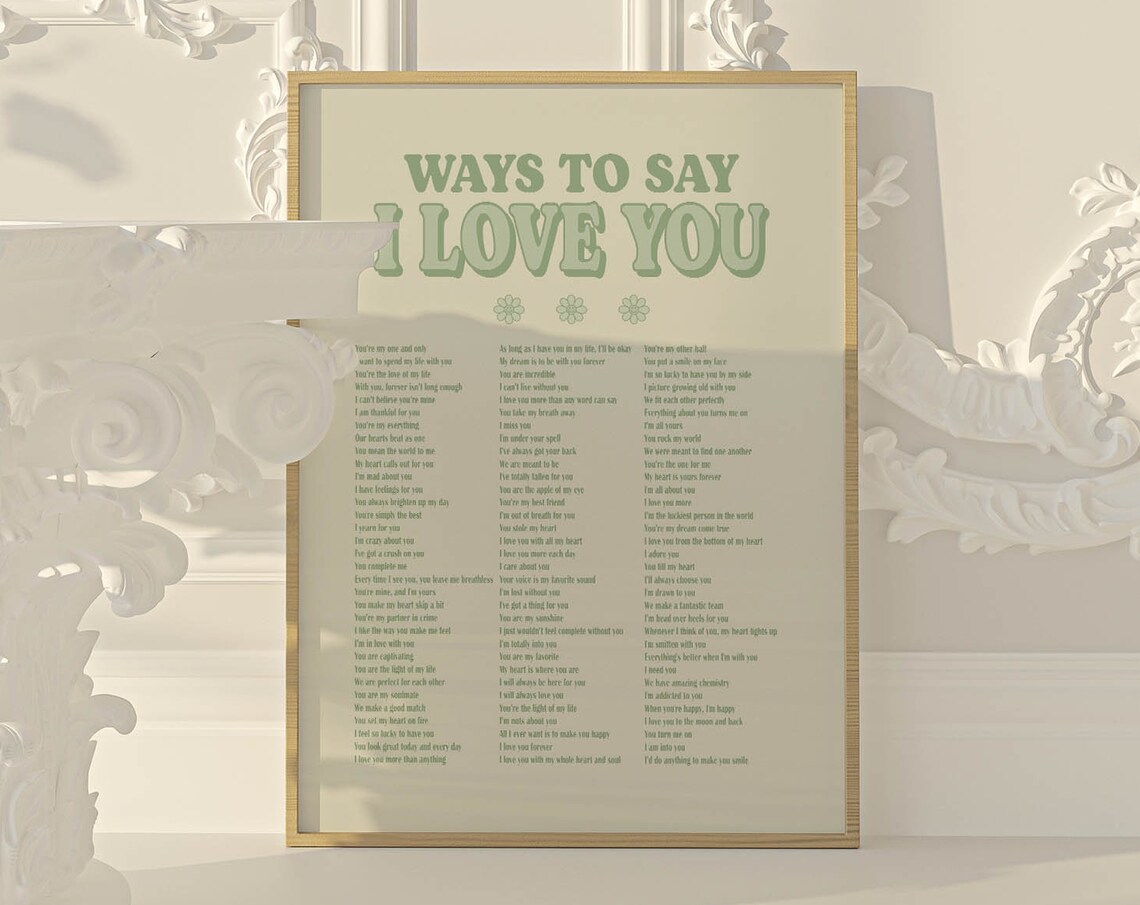 Ways To Say I Love You Sage Green Romantic Phrase List Poster