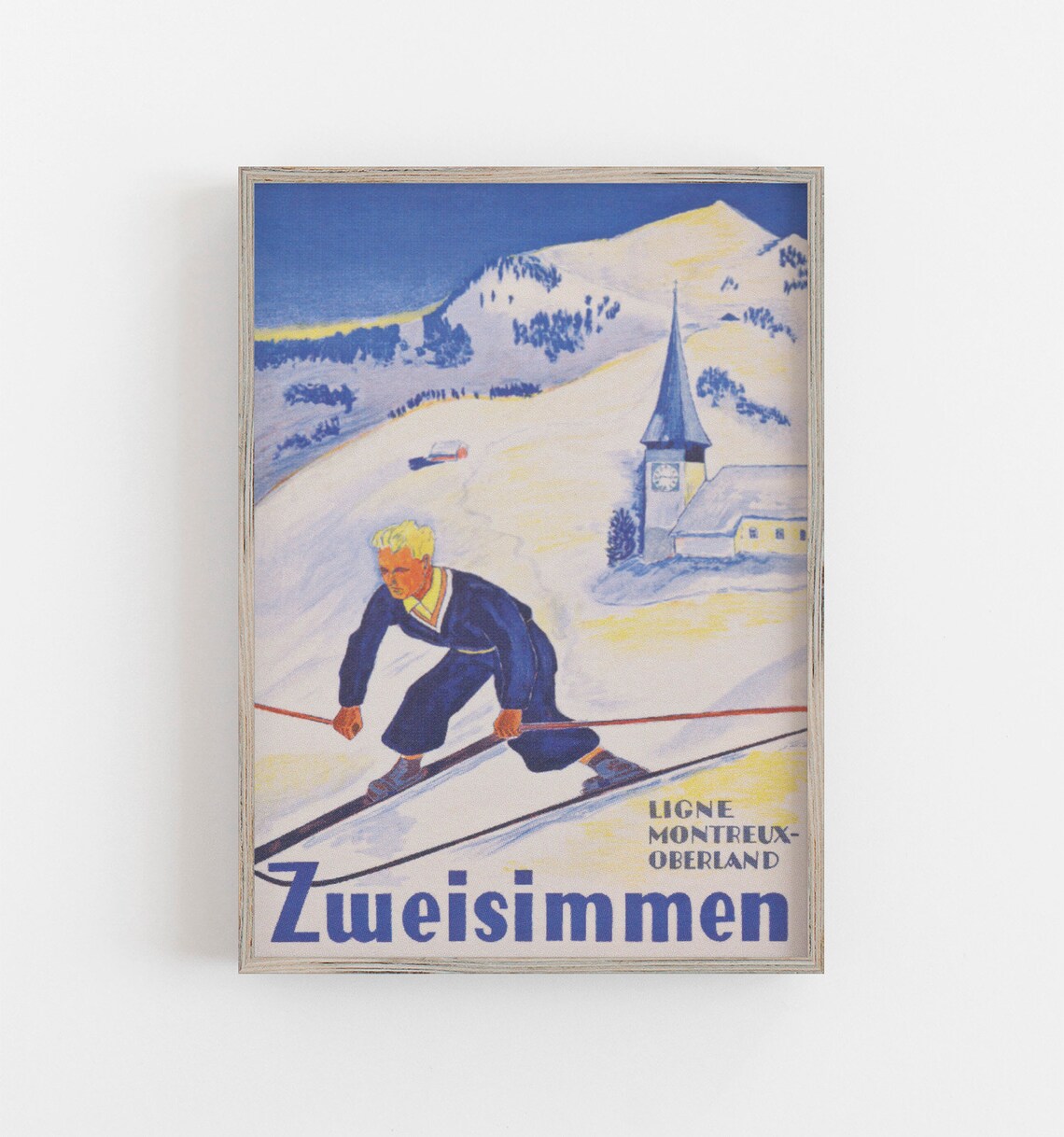 Zweisimmen Switzerland Vintage Ski Travel Poster