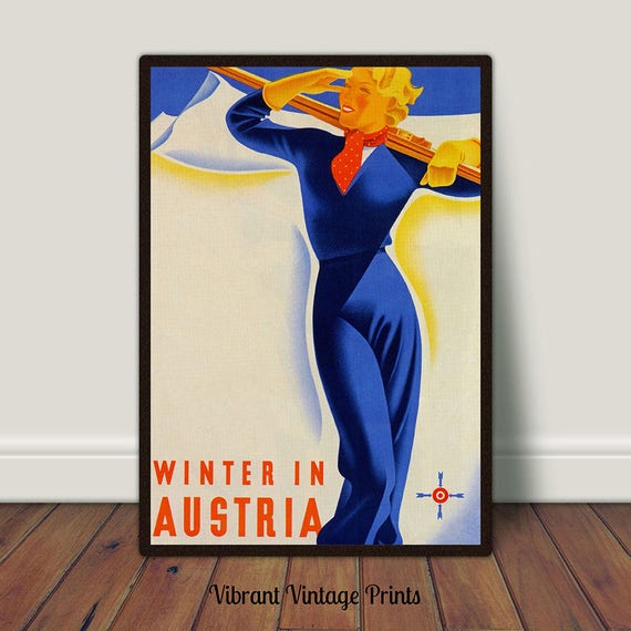Austria Wall Art Vintage Ski Poster Retro Wall Decor Vintage Wall Art Winter Wall Art Wall Art Large Art