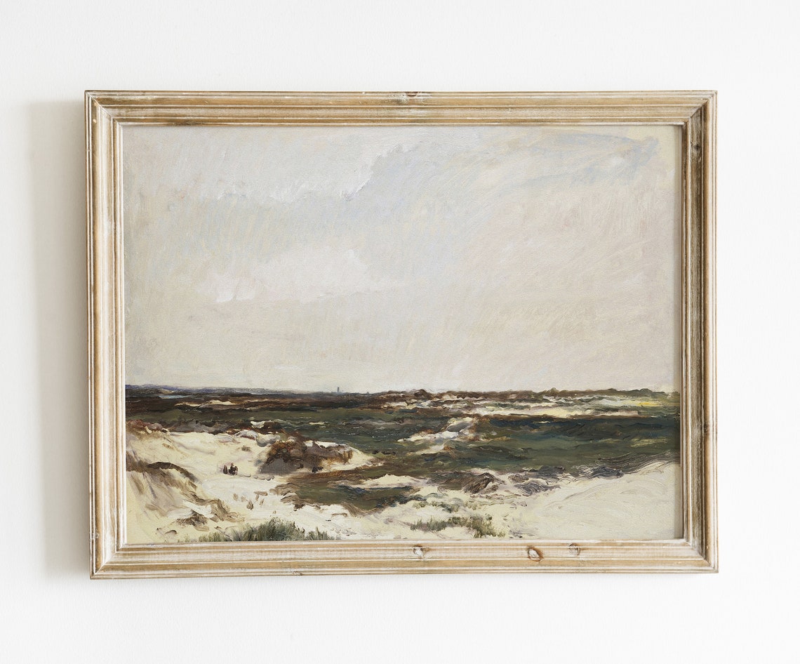 Muted Beach Dunes Coastal Seascape Neutral Tones Vintage Wall Art - Image 3