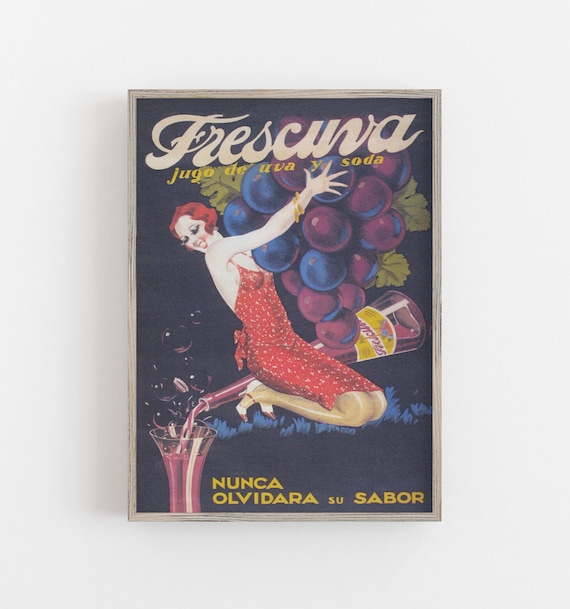 Frescuva Grape Soda Vintage Spanish Advertising Poster Woman Red Dress