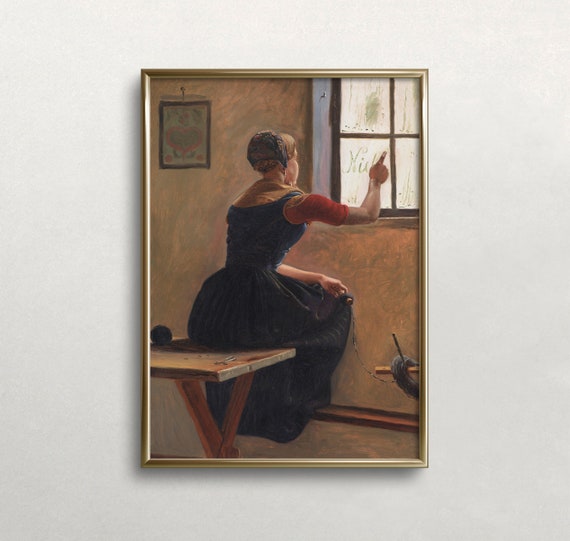 Vintage Woman Portrait Art Print, Antique Moody Decor