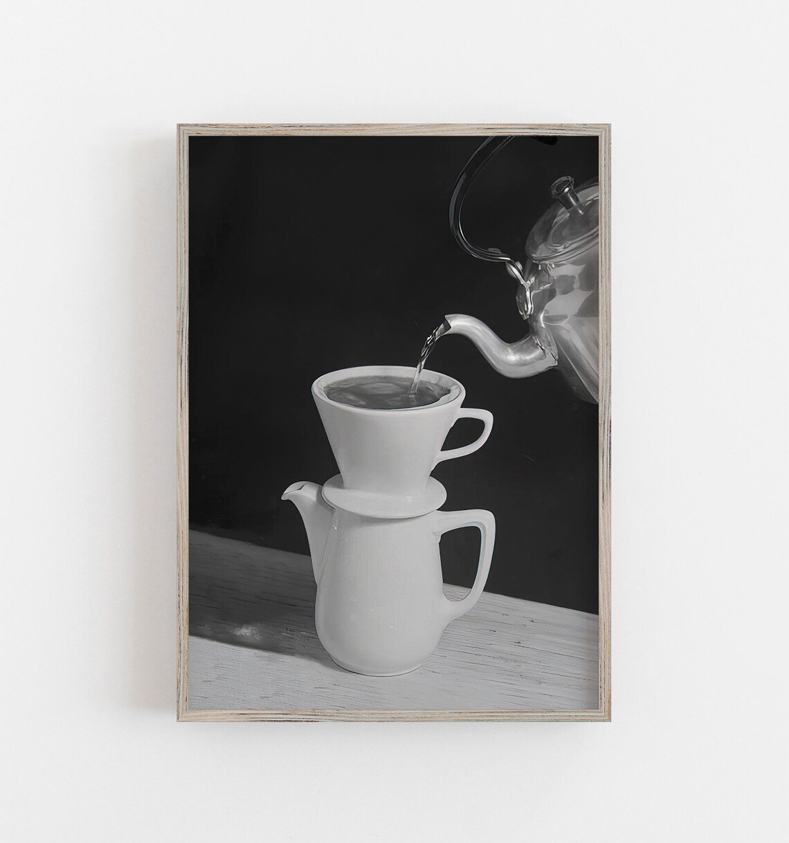 Vintage Pour-Over Coffee Art Print, Black And White