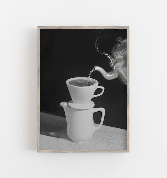 Vintage Pour-Over Coffee Art Print, Black And White