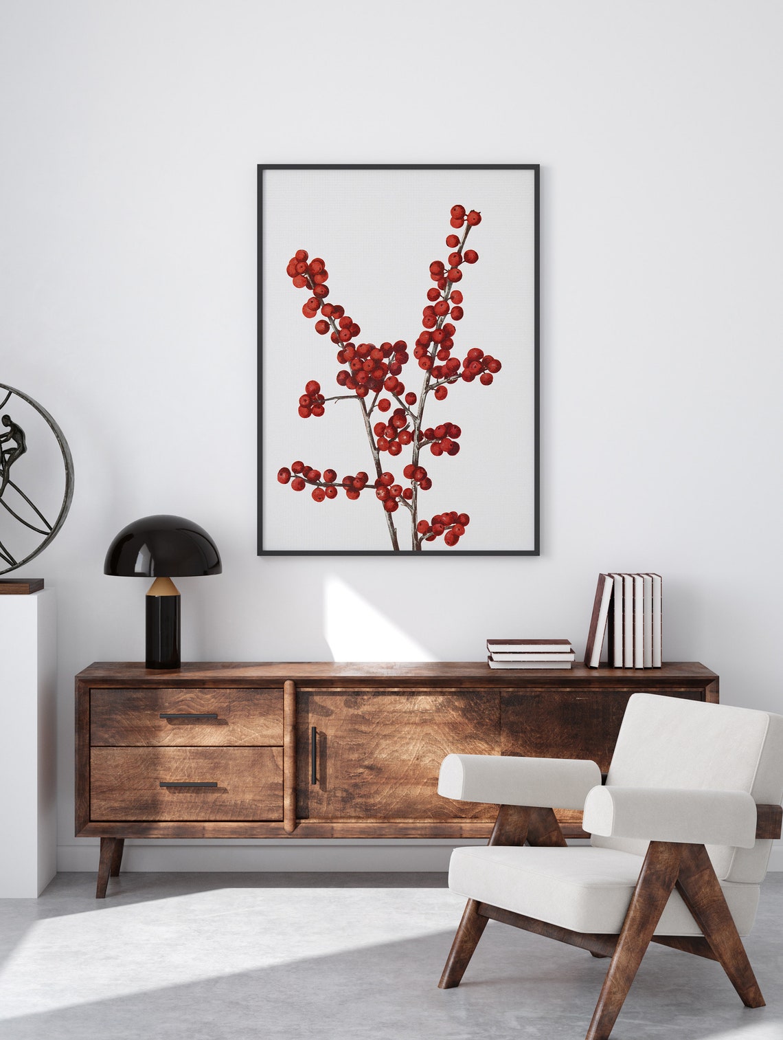 Red Winterberry Branches Vintage Christmas Botanical Wall Poster - Image 2