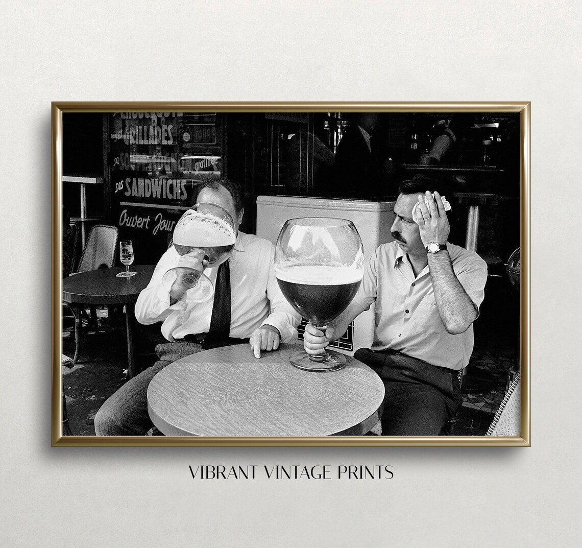 Men Drinking Beer Black and White Vintage Art Print