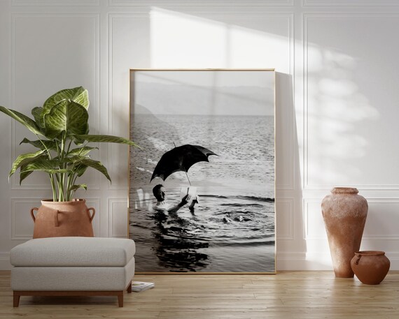 Reading in the Dead Sea Vintage Black and White Photo Poster