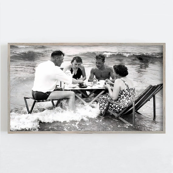 Beach Frame Tv Art Beach Wall Art Black And White Art Vintage Wall Art Tea Party In Surf Funny Art Frame Tv