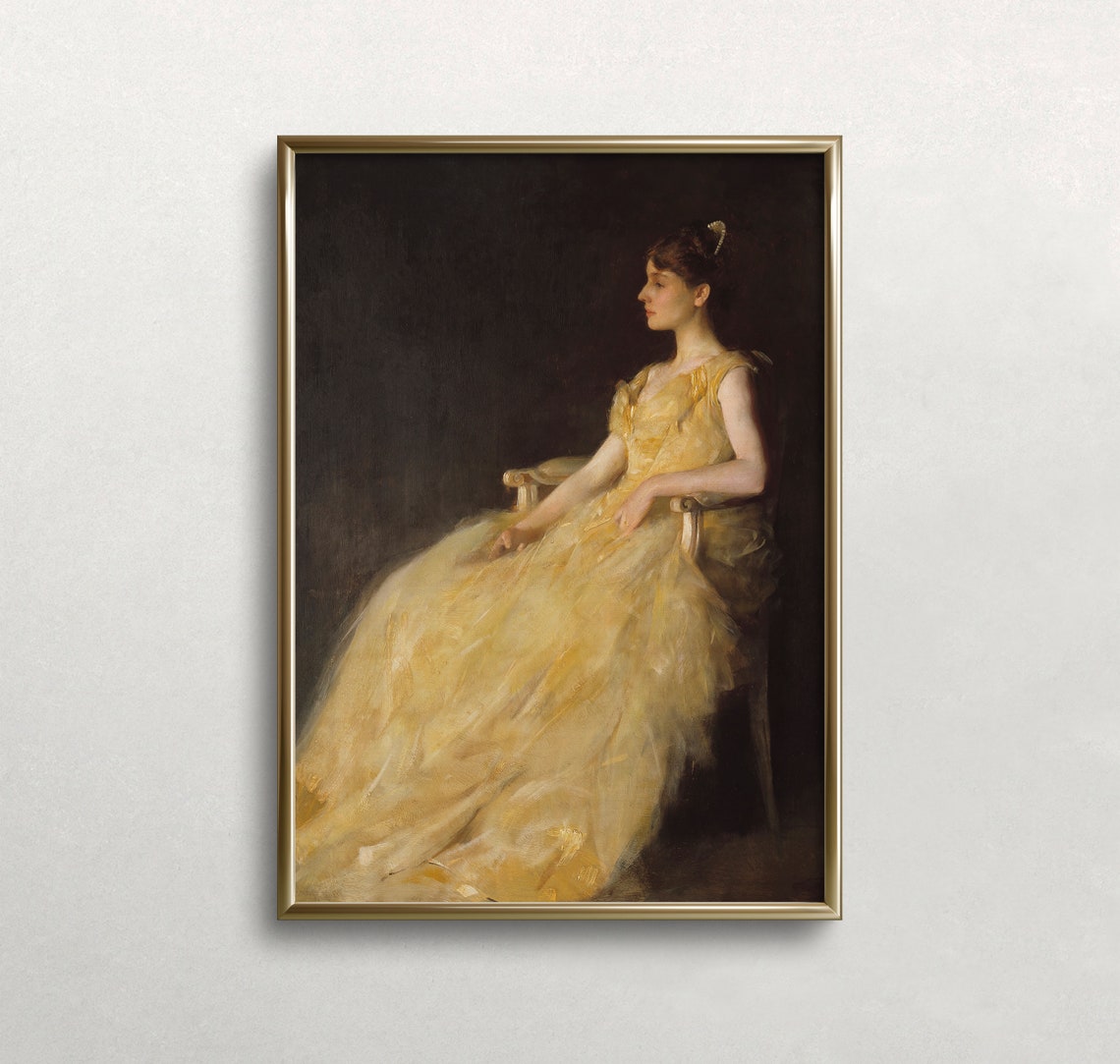 Antique Lady In Golden Gown Dark Background Classical Portrait Poster