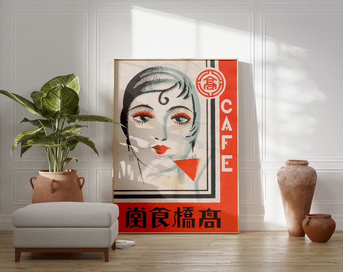 Vintage Japanese Woman Portrait Art Print, Art Deco