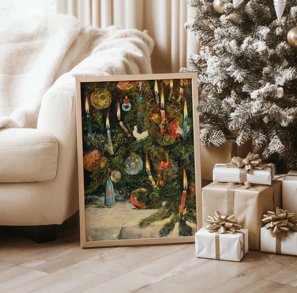 Vintage Christmas Tree Candlelit Ornaments Holiday Fine Art Print - Image 5
