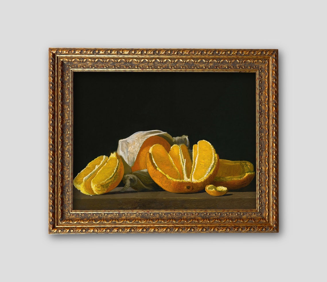 Still Life Peeled Oranges Dark Background Vintage Kitchen Wall Art - Image 2