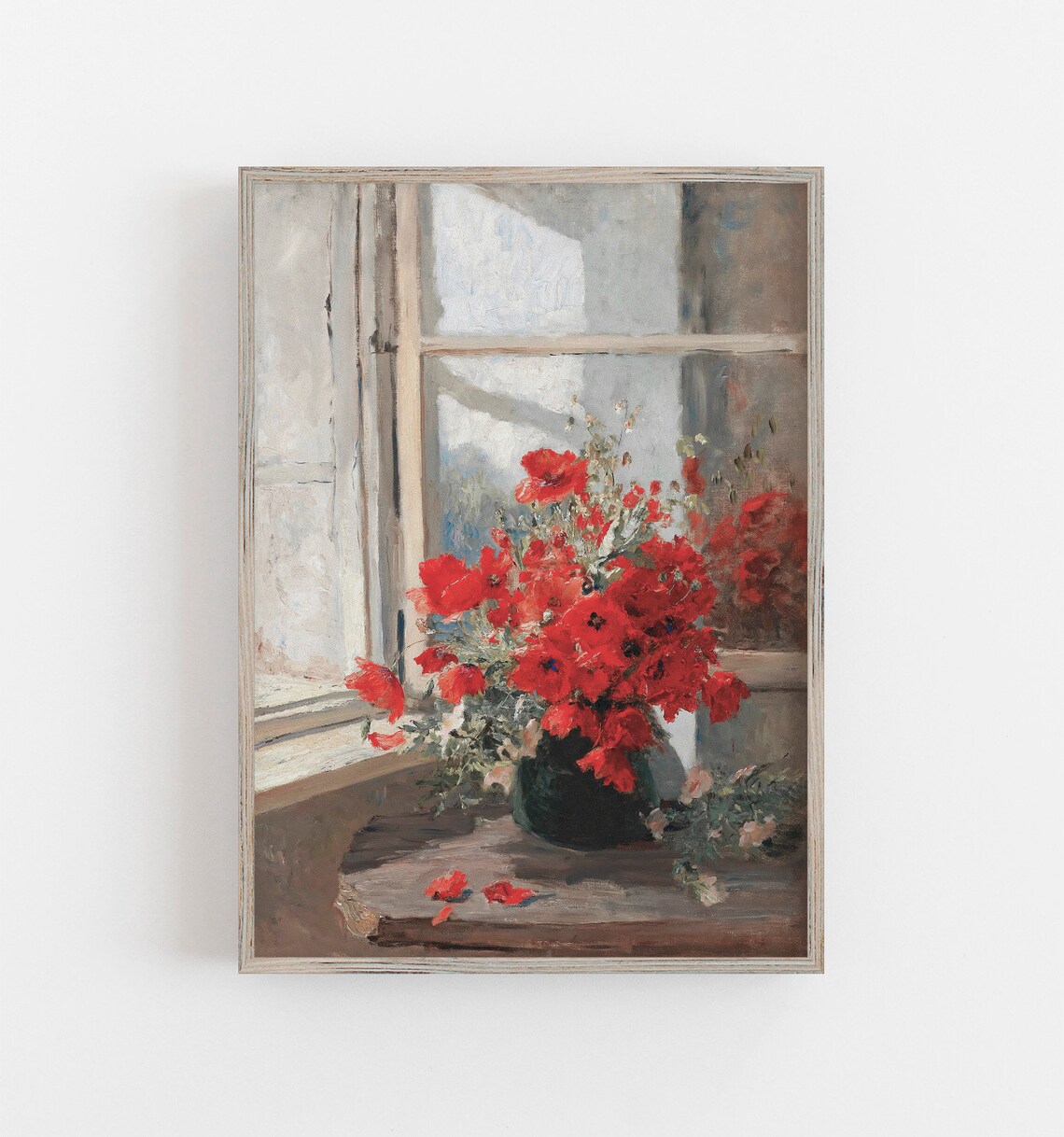 Red Poppies Vintage Botanical Art Print, Modern Farmhouse