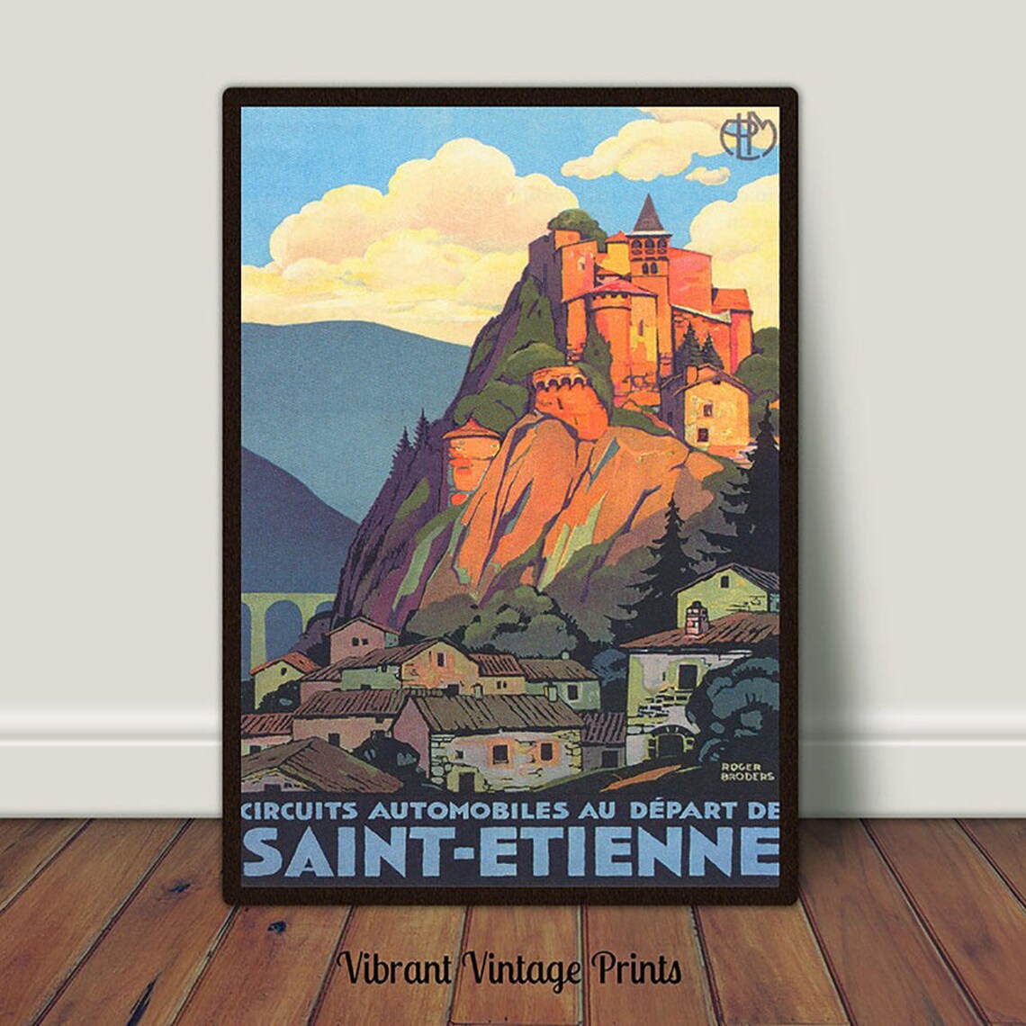 Saint Etienne France Vintage Hilltop Castle Motoring Circuit Poster