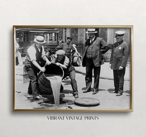 Prohibition Wall Art Dumping Beer Black And White Art Vintage Wall Art Cop Raid Bar Cart Decor Wall Art