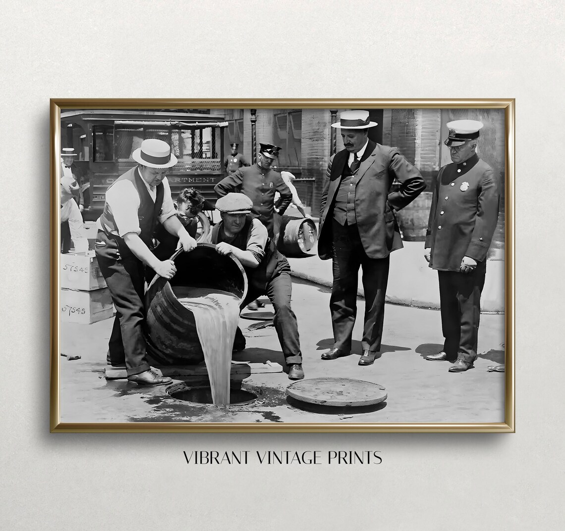 Prohibition Era Beer Raid Vintage Black And White Historic Photo Print